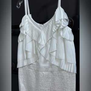 Ann Taylor LOFT Ivory Chiffon Ruffle & Metallic Cocktail Dress - New with tags